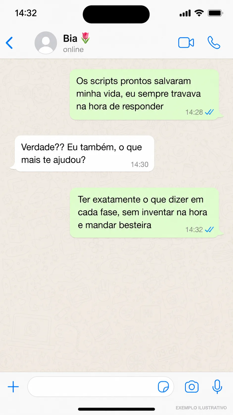Depoimento ilustrativo — conversa sobre os scripts prontos